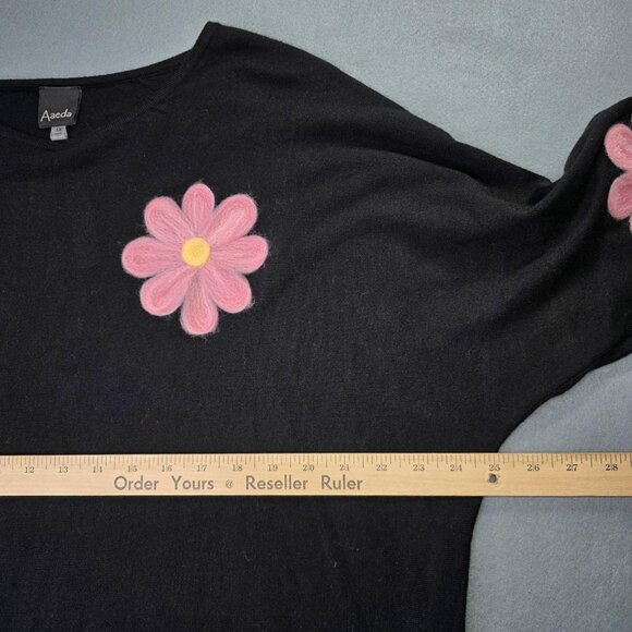 Aaeda Sweater Womens 1X Black Pink Daisy Embroidered 3/4 Sleeve Dolman Hippie - Picture 7 of 11